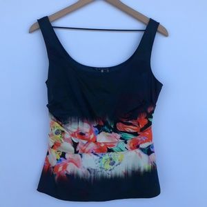 Elie Tahari Watercolor Print Peplum Tank Top | S
